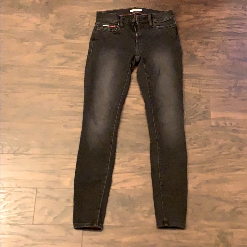 Stretchy black low-rise jeans